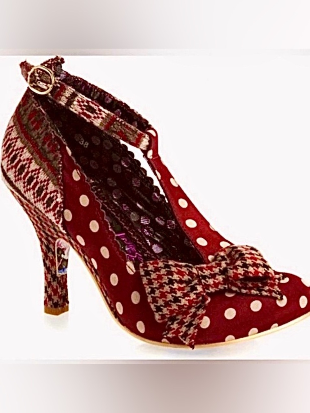 Irregular Choice Bloxy Red Polka Dot Houndstooth Bows Size 8 1/2